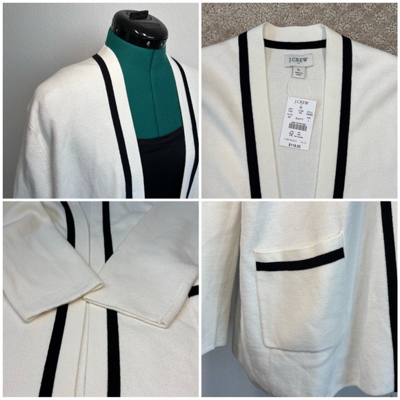 J. Crew Women's White and Black Open Front Cardigan Sweater - Picture 5 of 8